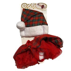 NWT Little Me Baby Christmas 3-Pc Set: Plaid Santa Hat Tutu & Socks Size 0-6M